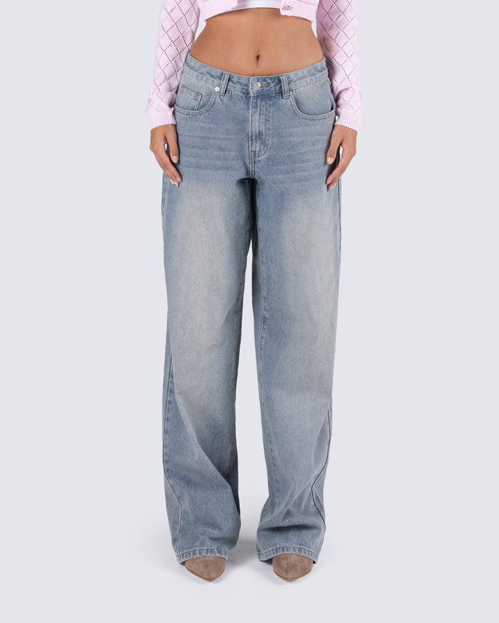 Xanthe Wide Leg High Rise Jeans In Light Blue Denim – St Frock