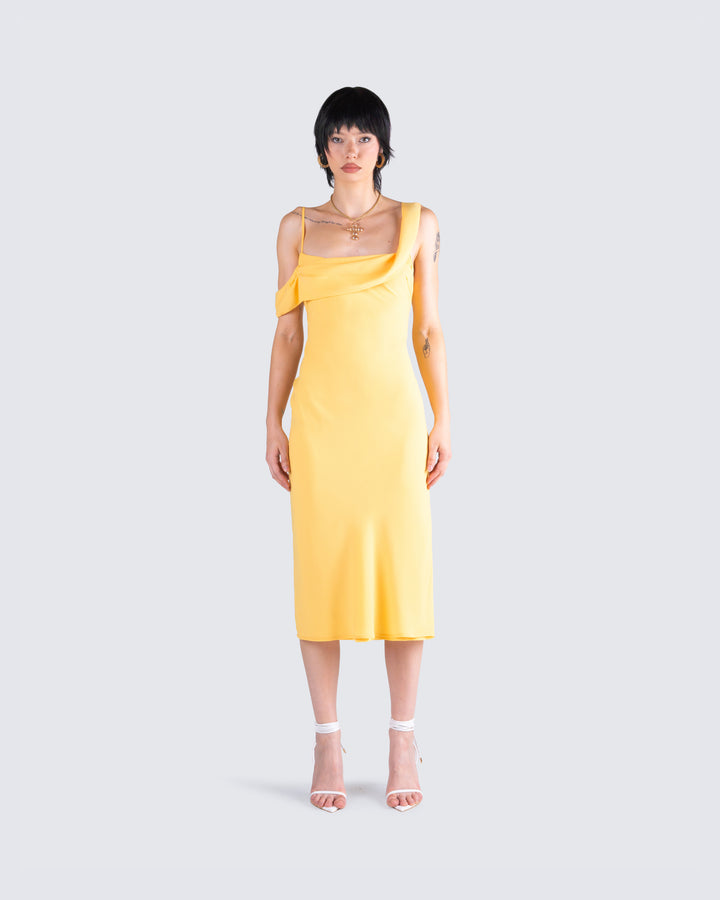 NEW EXPRESS $108 YELLOW CODY CONTOUR RIBBED ASYMMETRICAL ONE SHOULDER DRESS  SZ S
