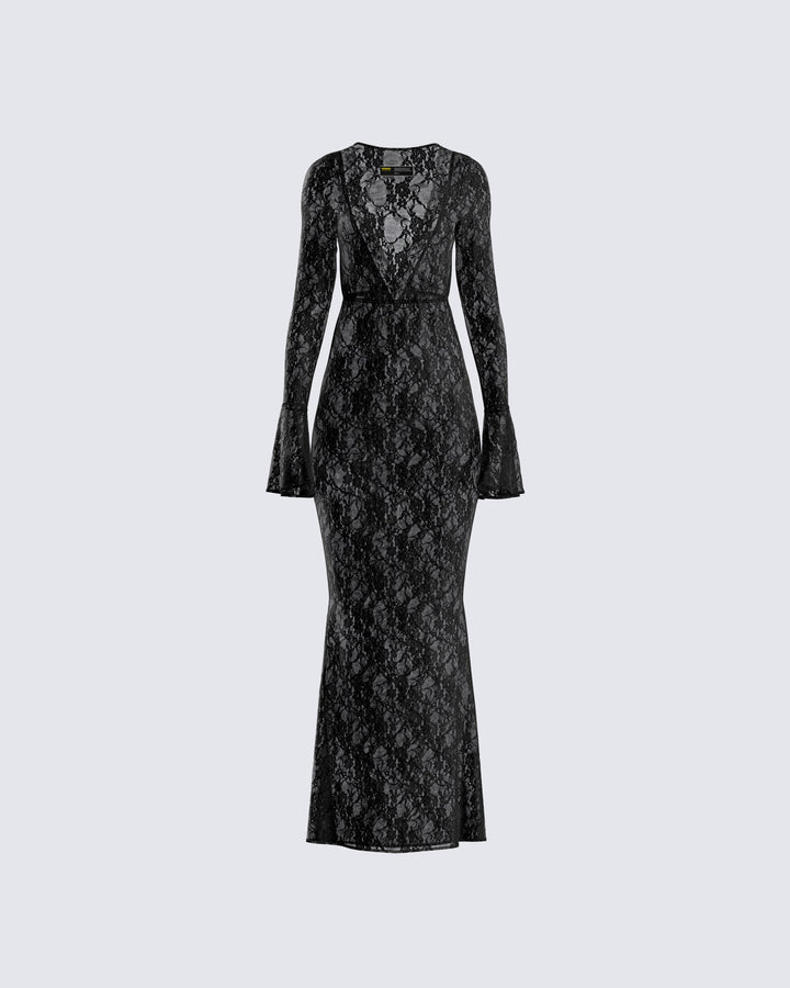 Finesse Ivy Black Lace Trim Mini Dress L