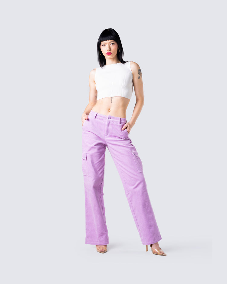 Lisa Lavender Corduroy Cargo Pant