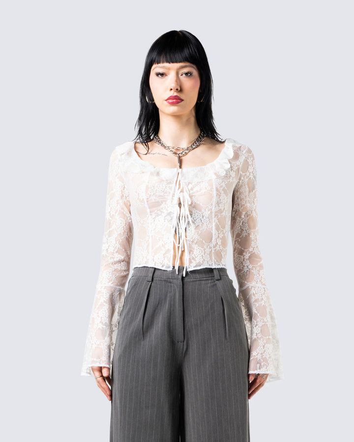 High White Finesse Lace Georgette Top