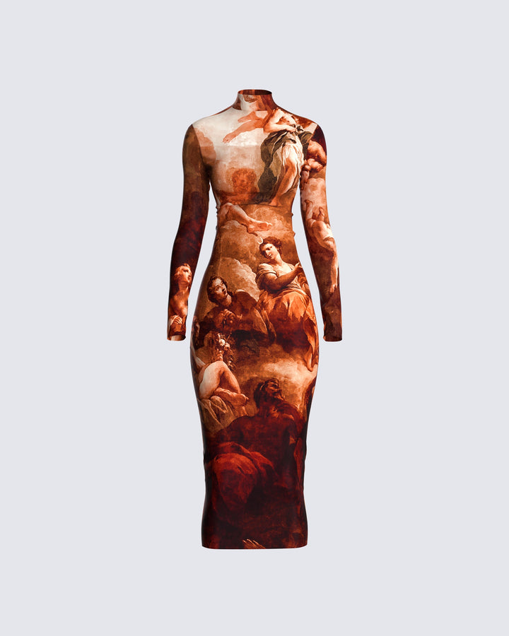 Shape Multi Renaissance Print Corset Bodycon Dress