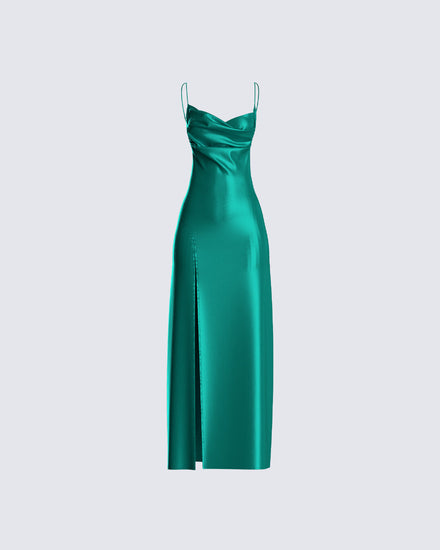 Piper Emerald Satin Midi Dress