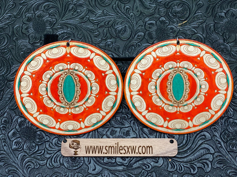 Bold, hand painted, disc earrings 