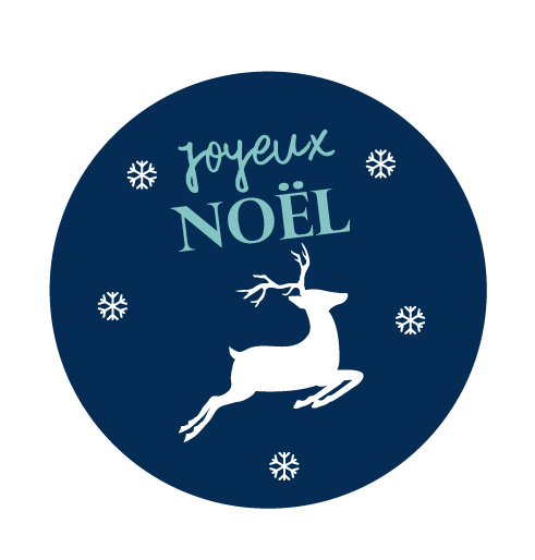 Badge aimanté + carte joyeux Noël avec des flocons de neige et un cerf - Faire Part Magnet
 - 1