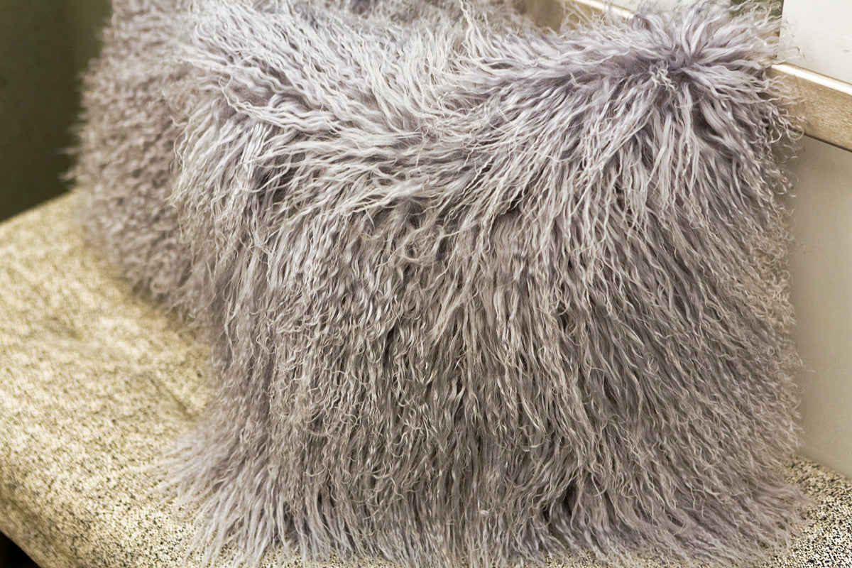 Elegant Taupe Mongolian Tibetan Lamb Fur Pillow