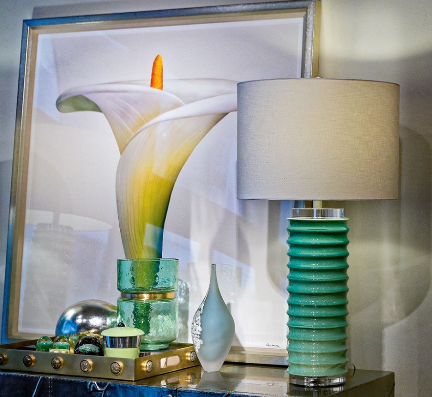 Scalloped Green & Brass Table Lamp