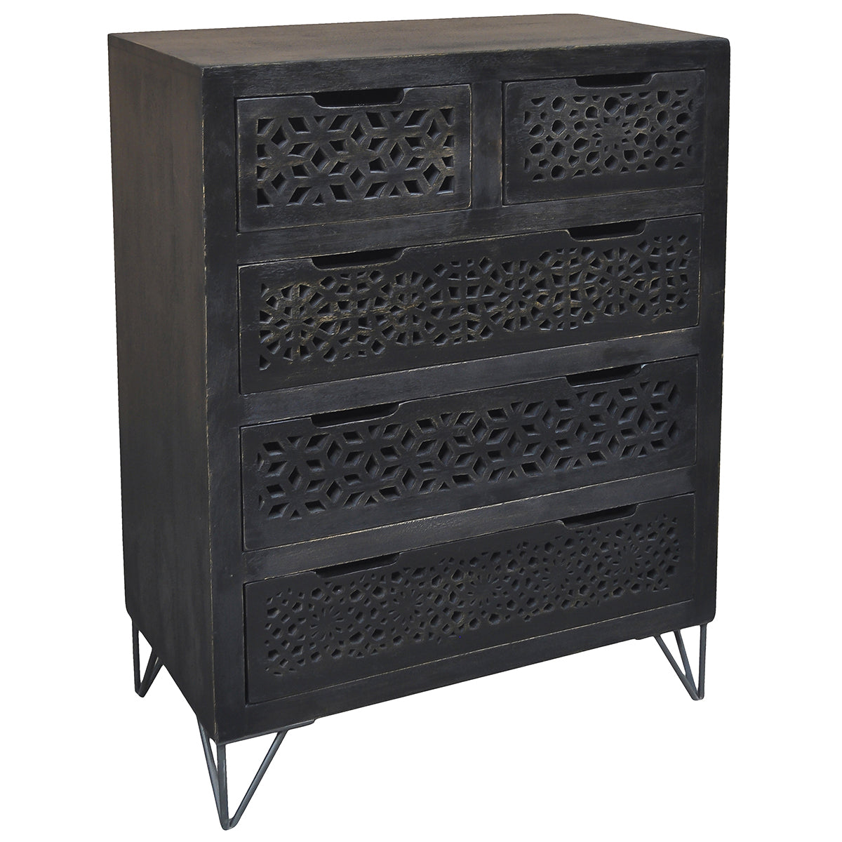 Adalet Wood Iron 5 Drawer Chest Black Wrightwood Furniture