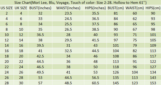 Mori Lee Wedding Dress Size Chart