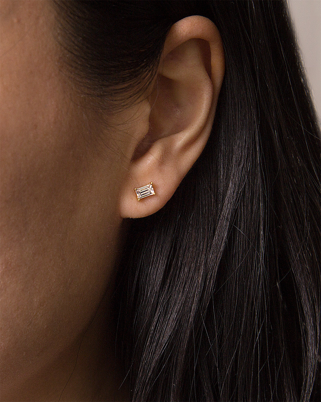 diamond earrings on ear