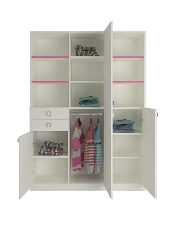 Oundus Kids Bookshelf Cum Cabinet in Lavender Purple & Barbie Pink Finish