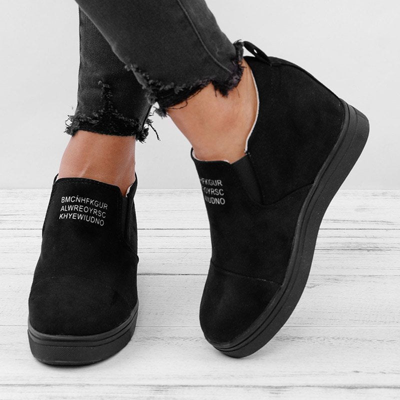 fashion letter slip on wedge sneakers faux suede wedge heel casual sneakers