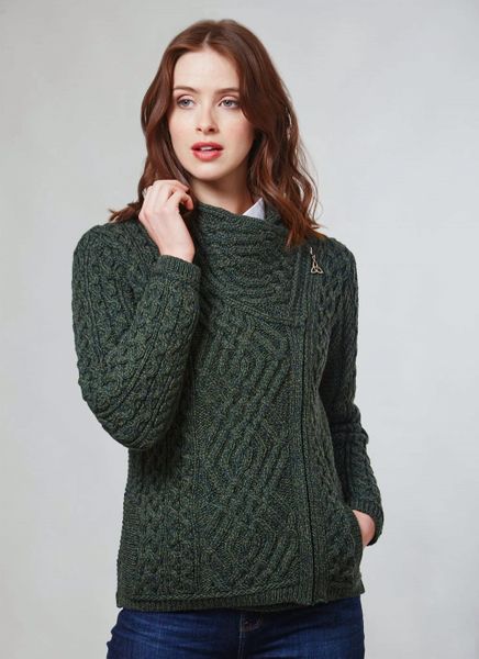 Aran Shannon Side Zip Sweater – Celtic Tides/Celtic Corner
