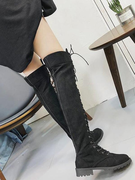 chunky tassels bandage knee high boots