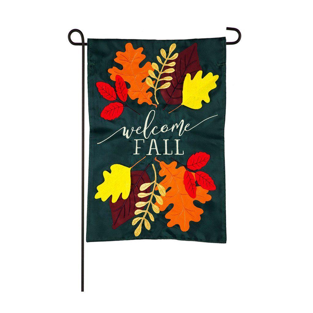 Welcome Fall Leaves Appliqué Garden Flag | Fall Flags | Fly Me Flag