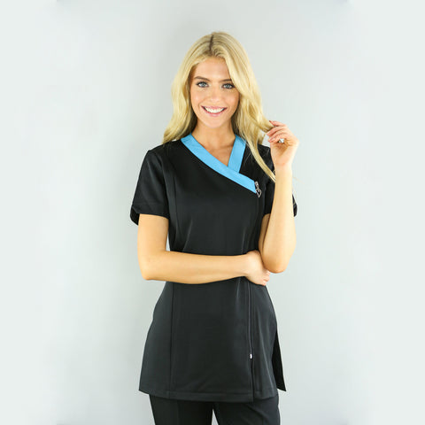 Ribbon Black with Blue Trim Salon Tunic