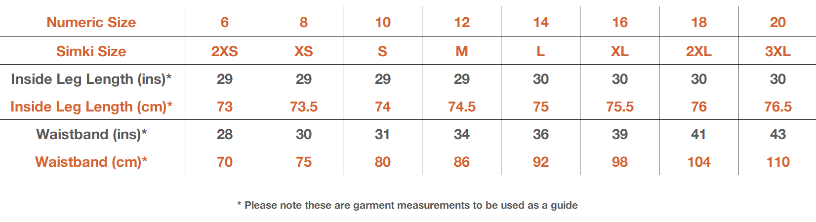 Size Guide  BK Safetywear