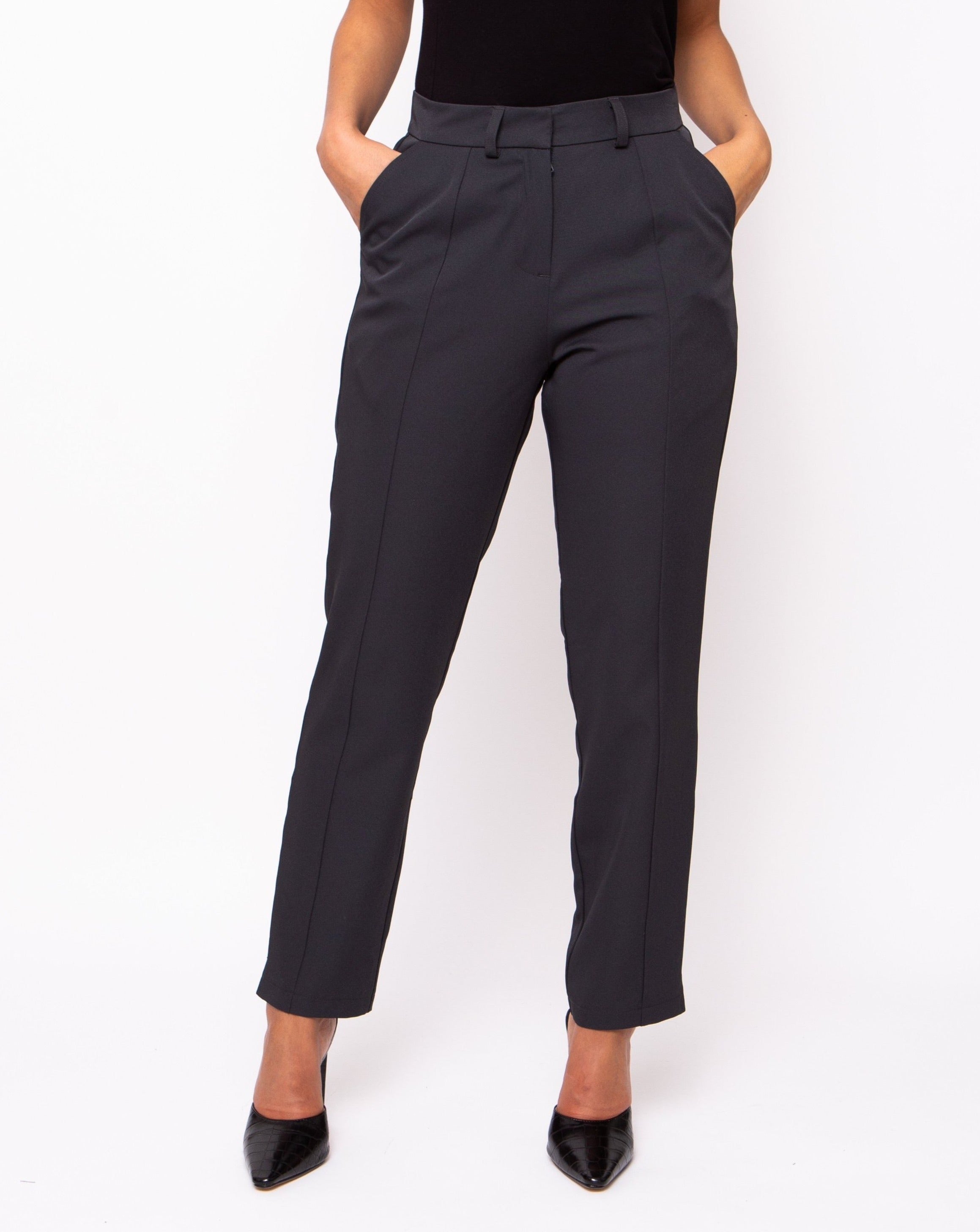 Ladies Navy Blue Work Trousers  Straight Leg Trousers Womens – Salonwear