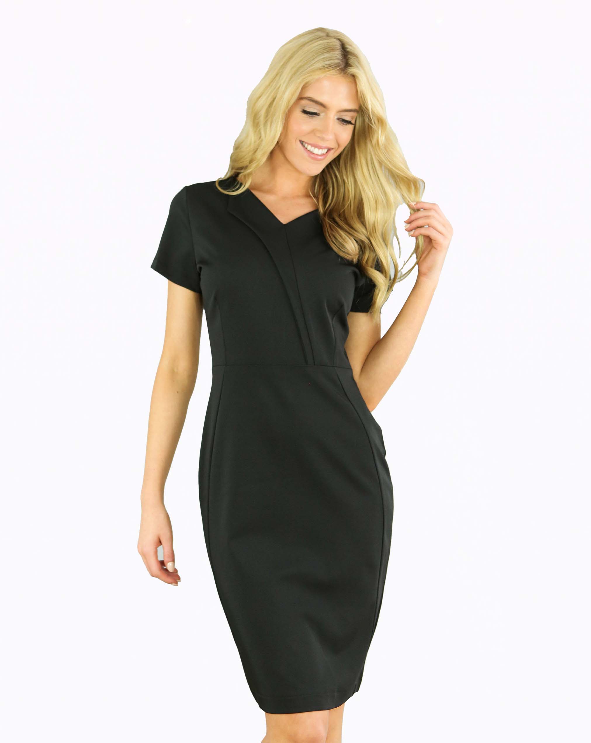 Image of Shine V-Neck Dress - Black (Luxury Twill)