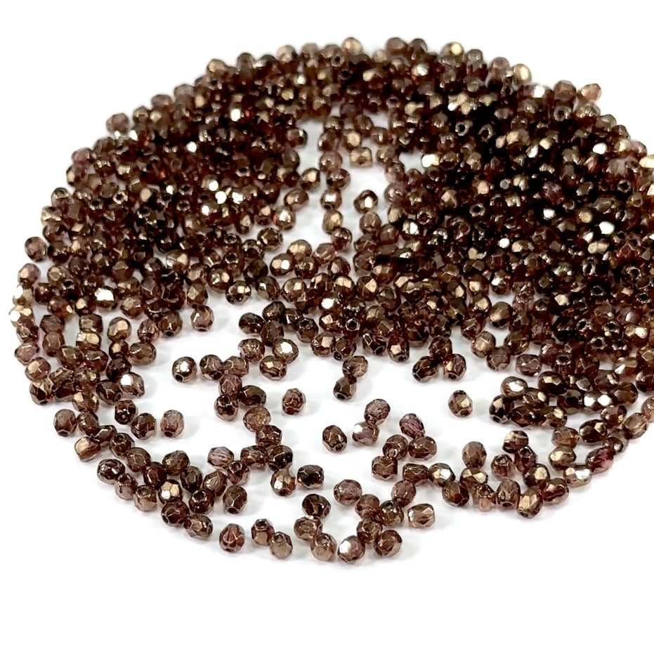 Brown Marmor, Czech Fire Polished Round Faceted Glass Beads, 4mm 100pc -  Crystals and Beads for Friends