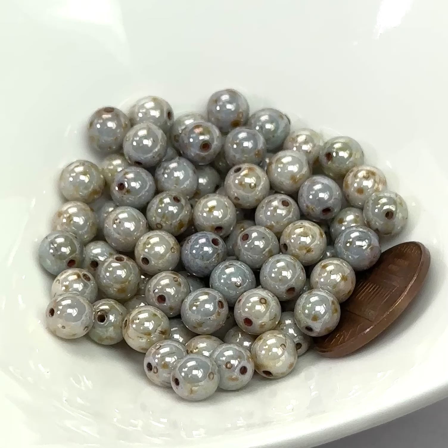 Czech Pressed Druk Round Smooth Glass Beads 6mm ChalkWhite Beige Luste -  Crystals and Beads for Friends