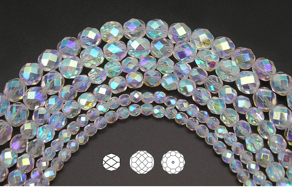 Bead, iridescent glass, transparent clear, 8mm round. Sold per 15-1/2 to  16 strand. - Fire Mountain Gems and Beads
