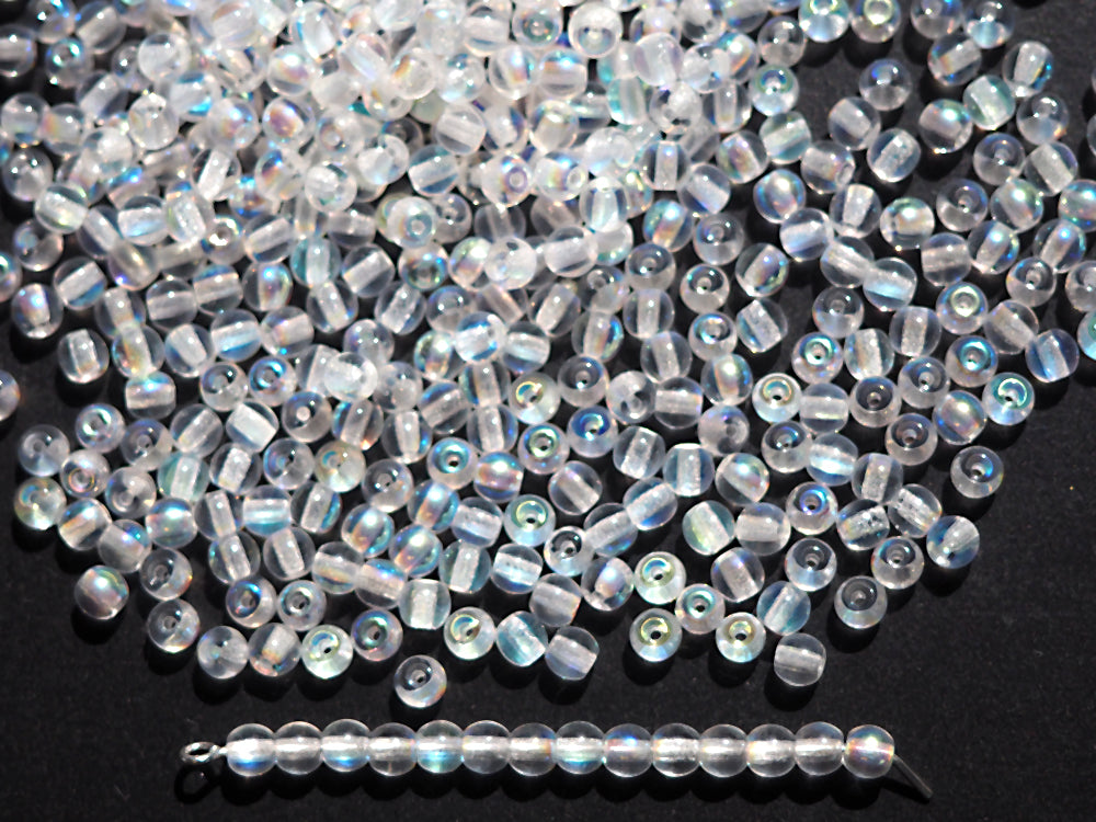 Czech Round Smooth Pressed Glass Beads in Clear Crystal, 2mm, 3mm