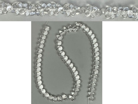 'Czech Glass Druk TearDrop Beads 5x7mm clear Crystal, 66 pieces, pressed smooth top drilled, P351