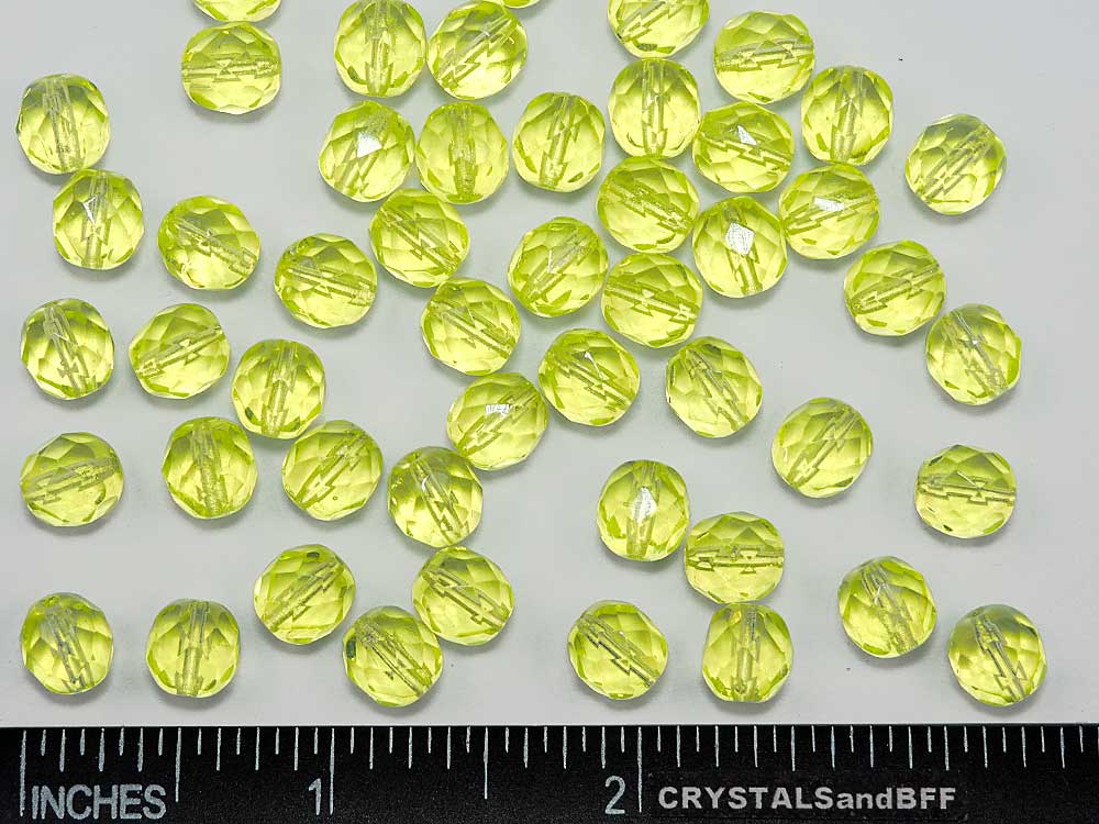 Yellow Neon, Czech Fire Polished Round Faceted Glass Beads, 8mm 12pcs -  Crystals and Beads for Friends