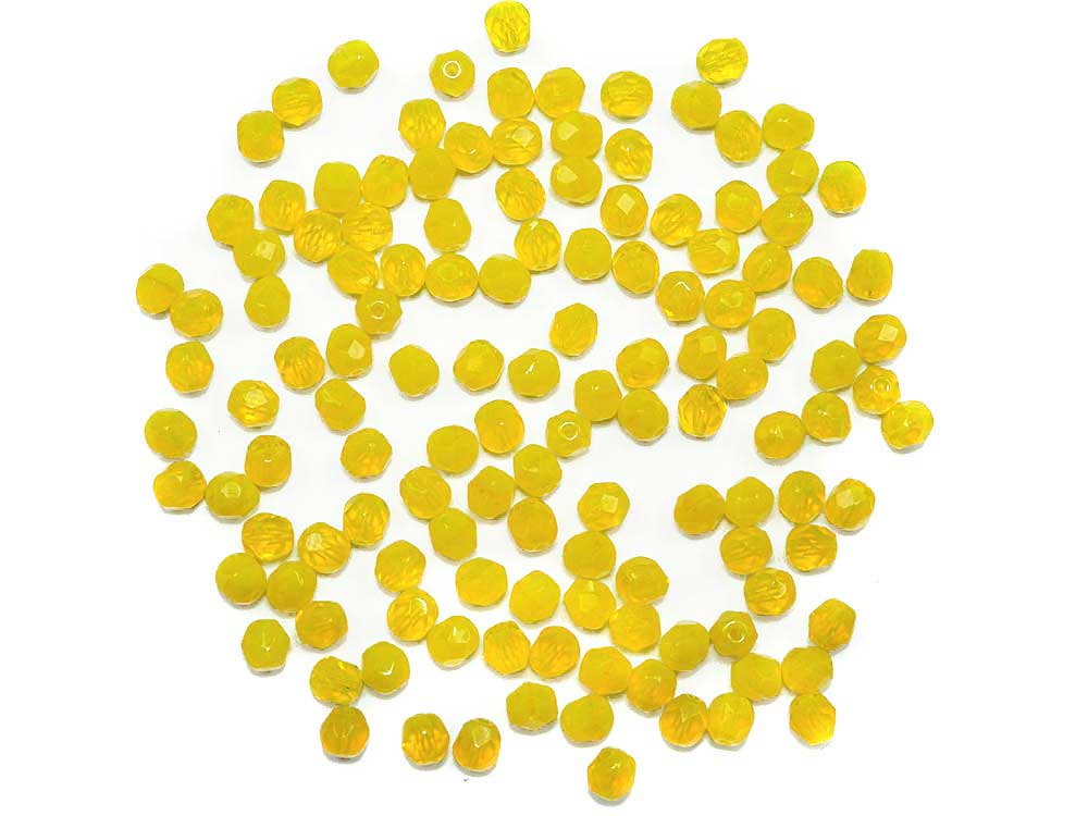 Yellow Neon, Czech Fire Polished Round Faceted Glass Beads, 8mm