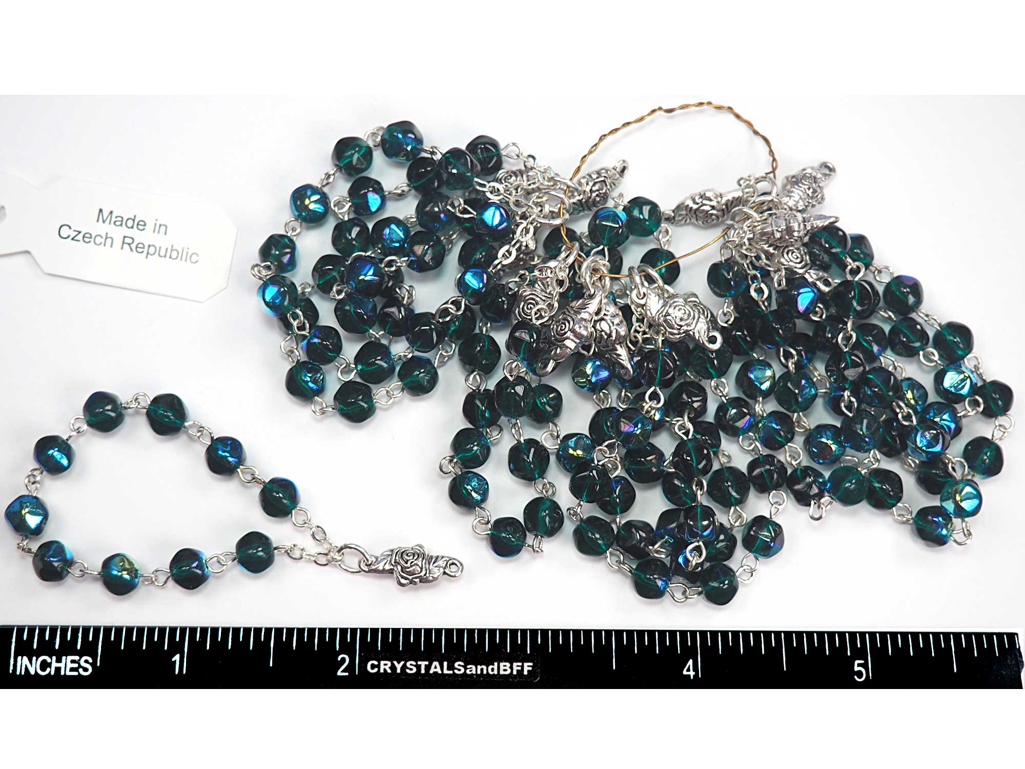 Rosary Chain, 5mm Pressed Dark Garnet Round Glass Beads, Silver Plated -  Crystals and Beads for Friends