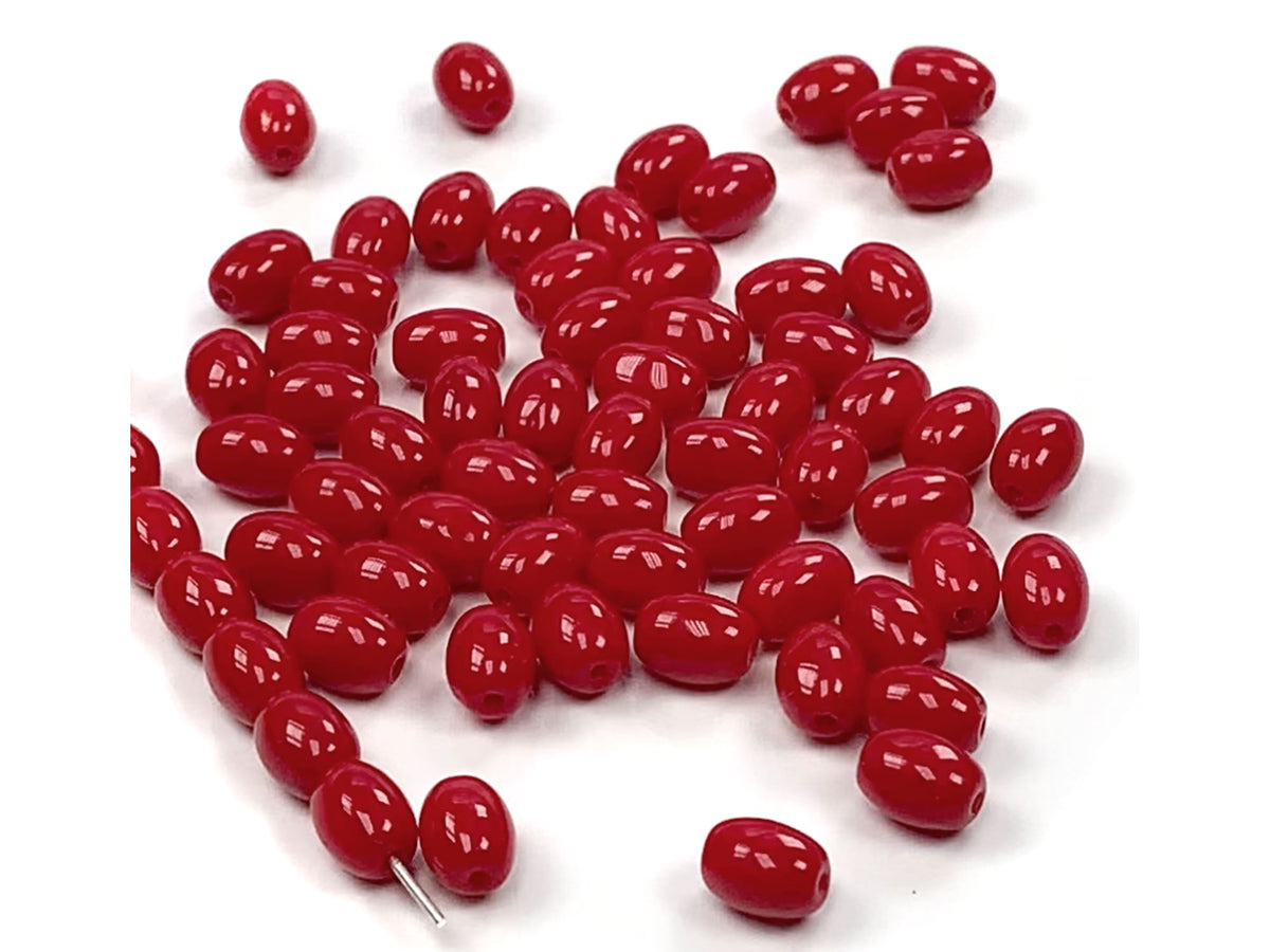 Czech Glass Druk Large Hole Beads in size 6mm, Red Coral Opaque