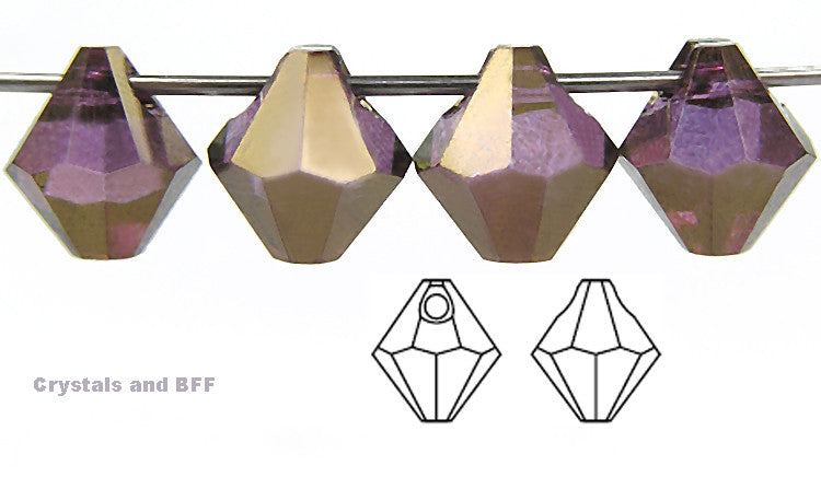 Crystal Violet Luster, Czech Machine Cut Top Drilled Bicone Pendant (6301 Shape), size 6mm, 12 pieces