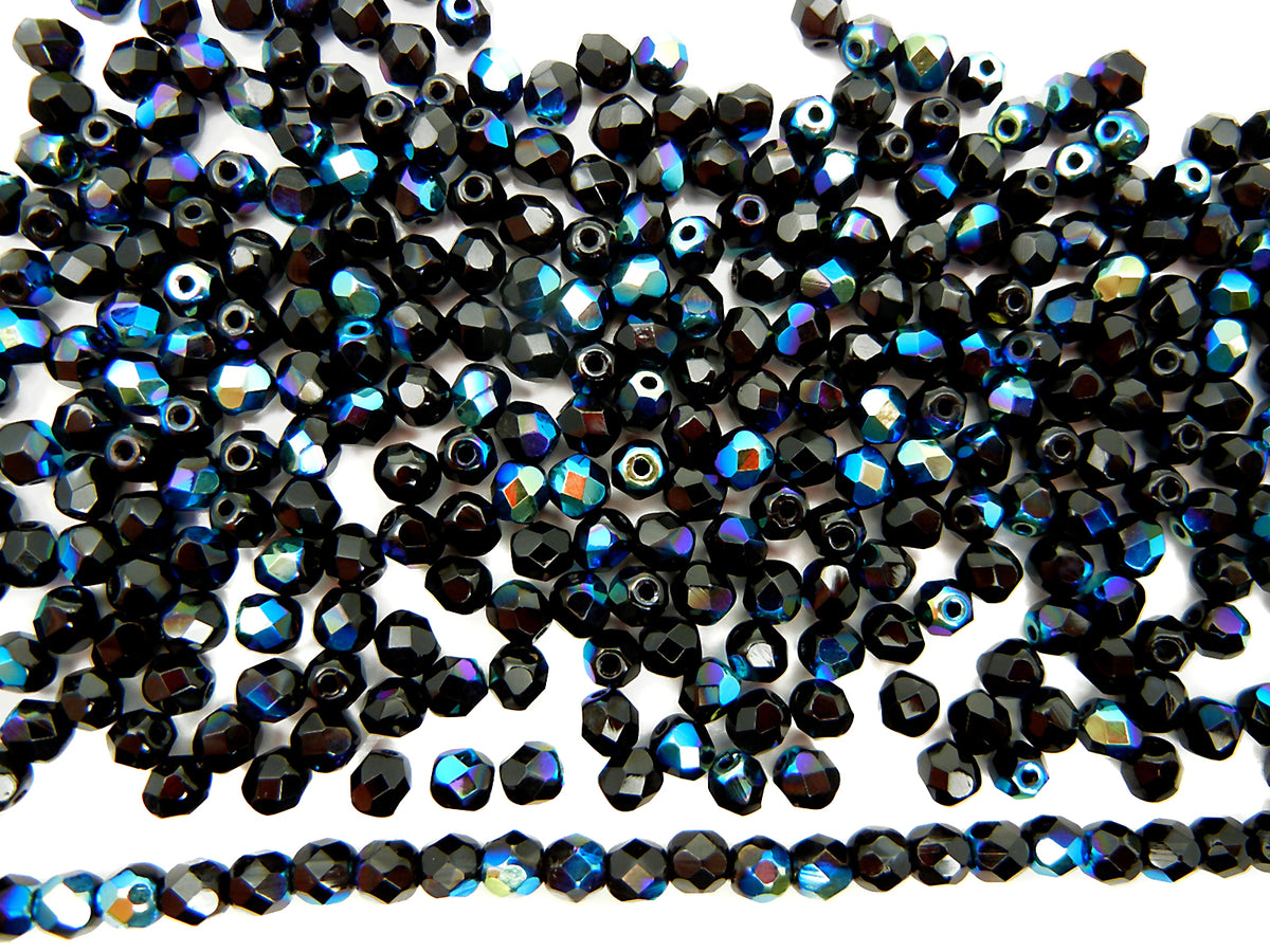 Jet Hematite fully coated, loose Czech Fire Polished Round Faceted Gla -  Crystals and Beads for Friends