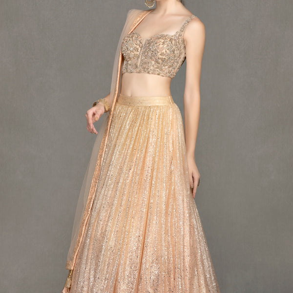 crop top with golden lehenga