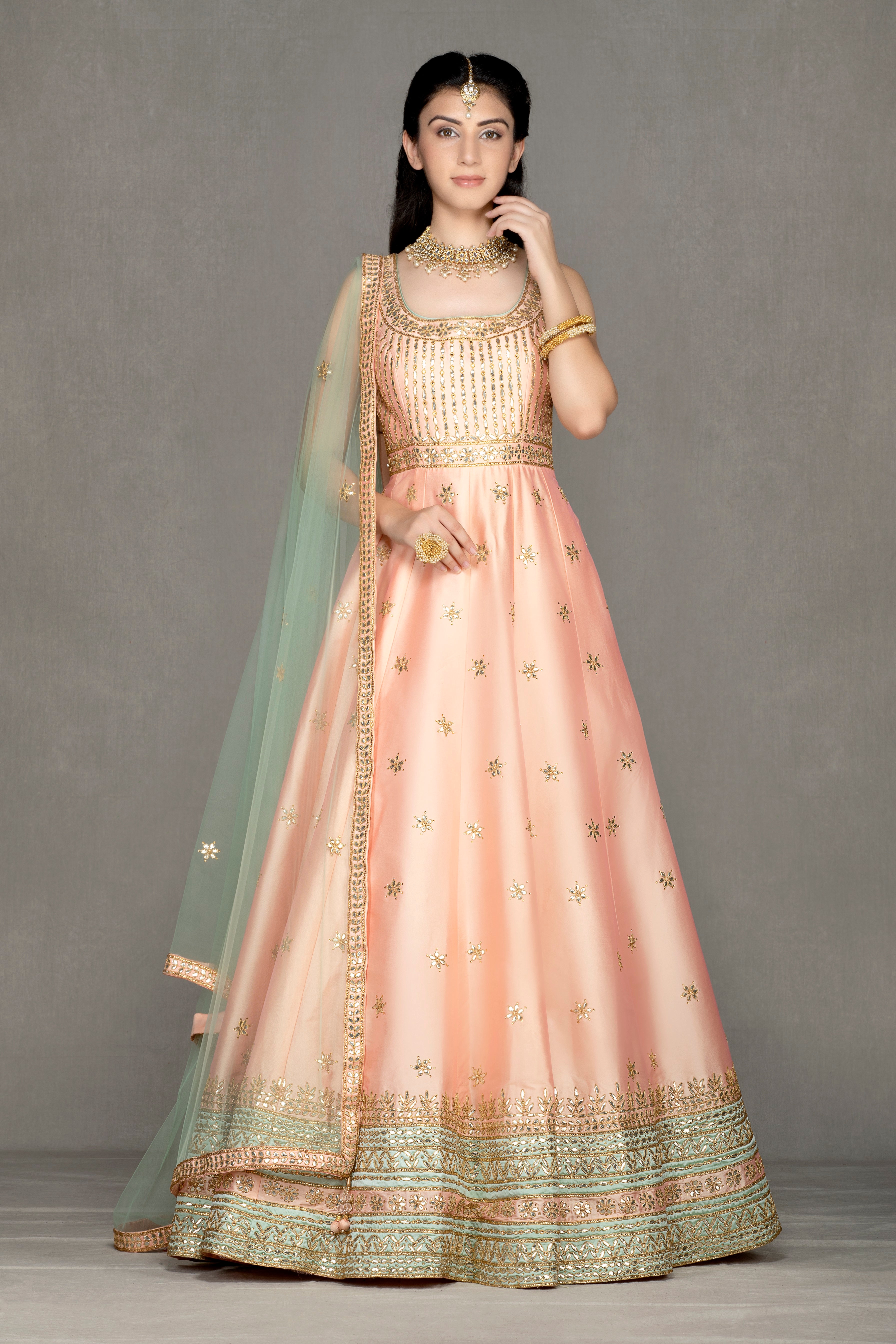 peach anarkali gown