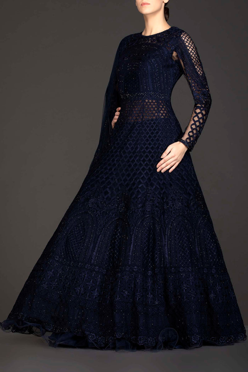 navy blue net gown