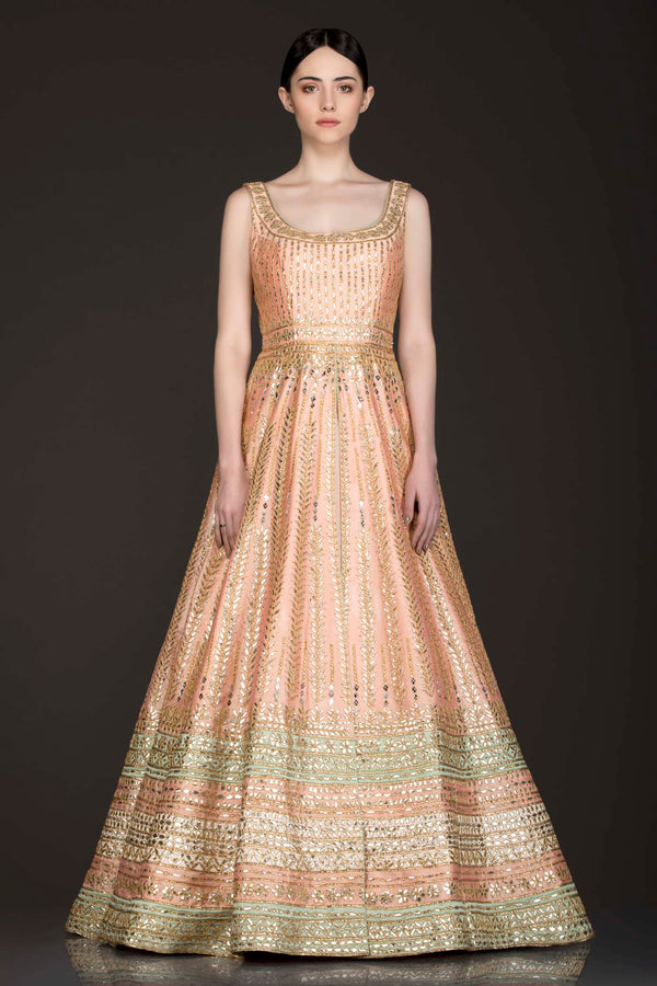 Buy Party Wear Peach Sequins Work Georgette Gown With Dupatta Online From  Surat Wholesale Shop.