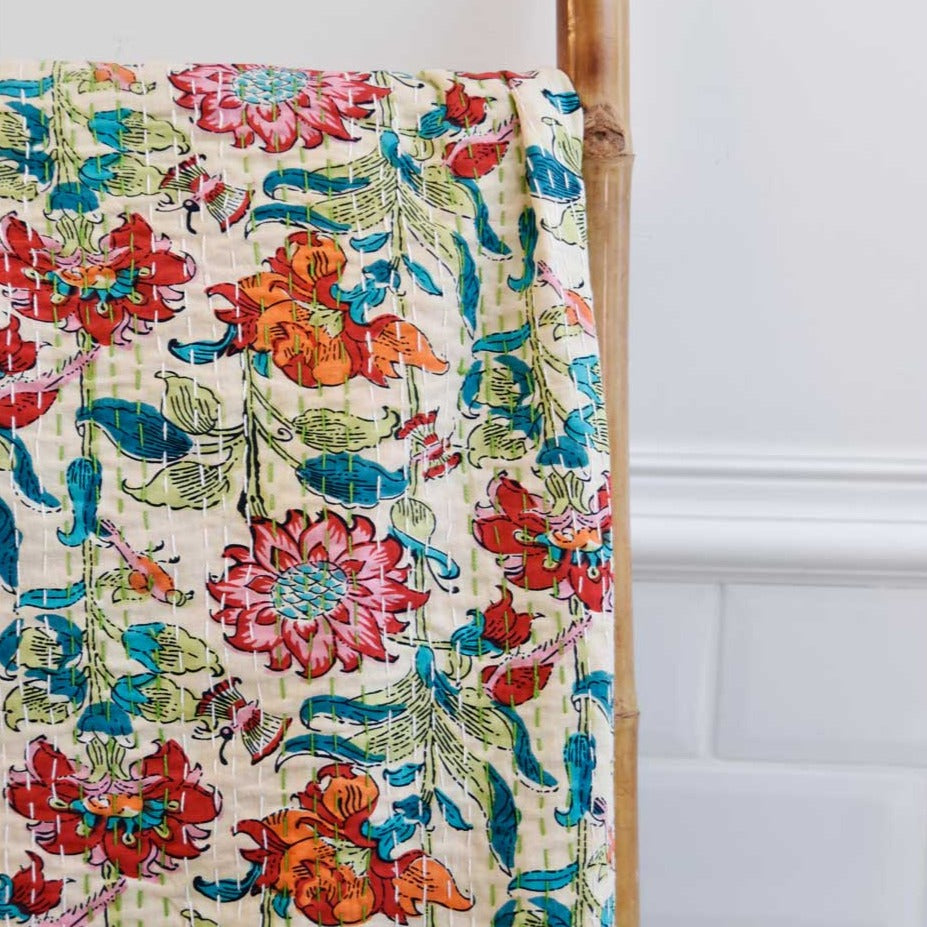 Image of Floral Garden Kantha Throw