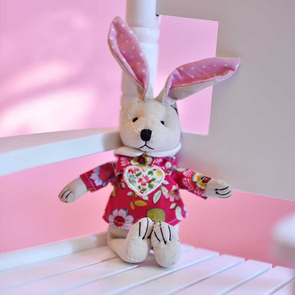 Image of Rabbit Soft Toy with Hot Pink Floral Dress