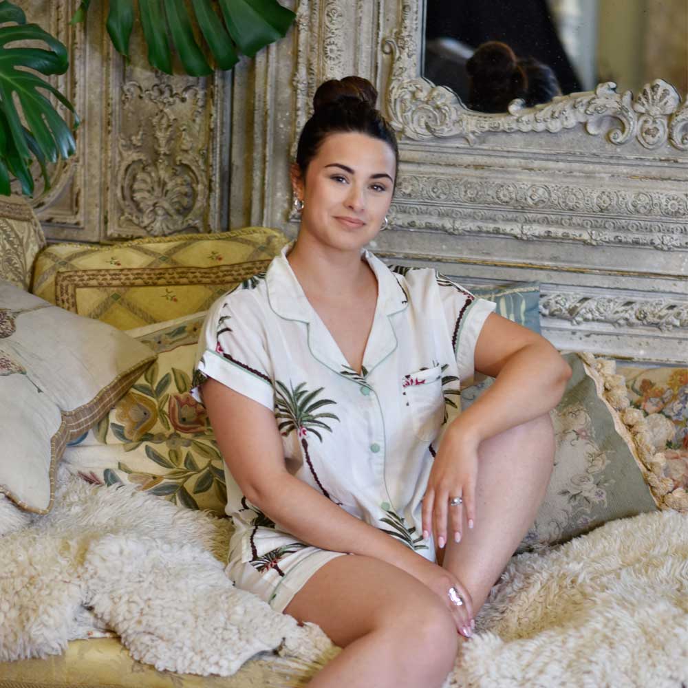 Image of Palm Tree Print Short Pyjama Set With Piping