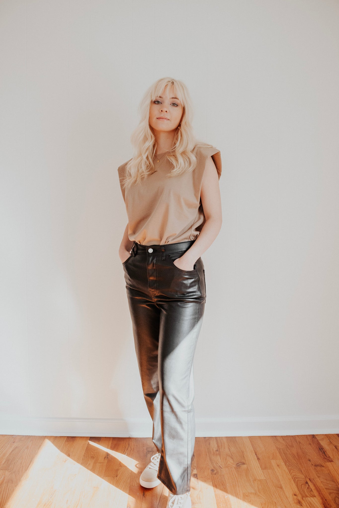 Faux Leather Ribcage Straight Pants 