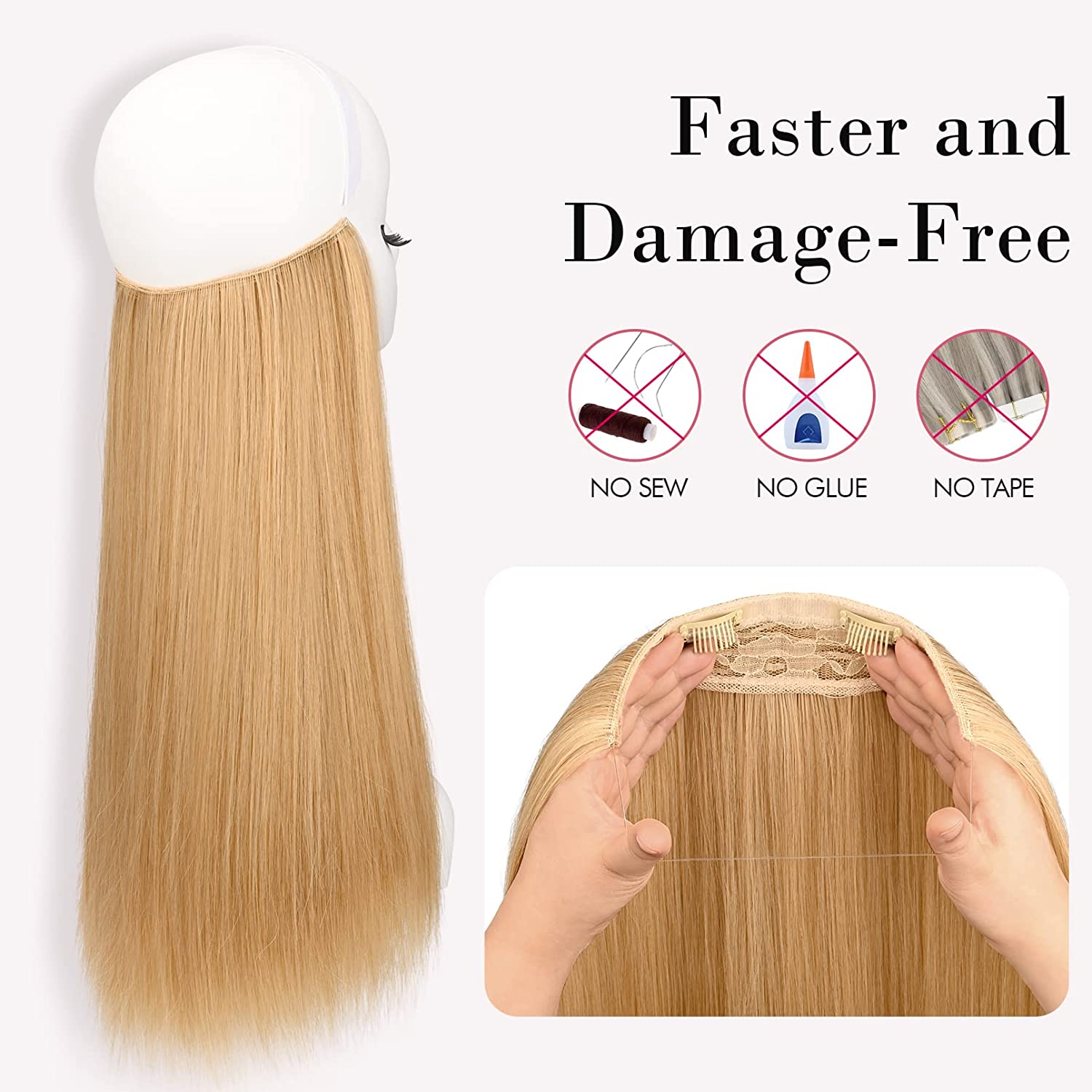 REECHO Invisible Wire Hair Extensions, Removable Secure Clips in Hair