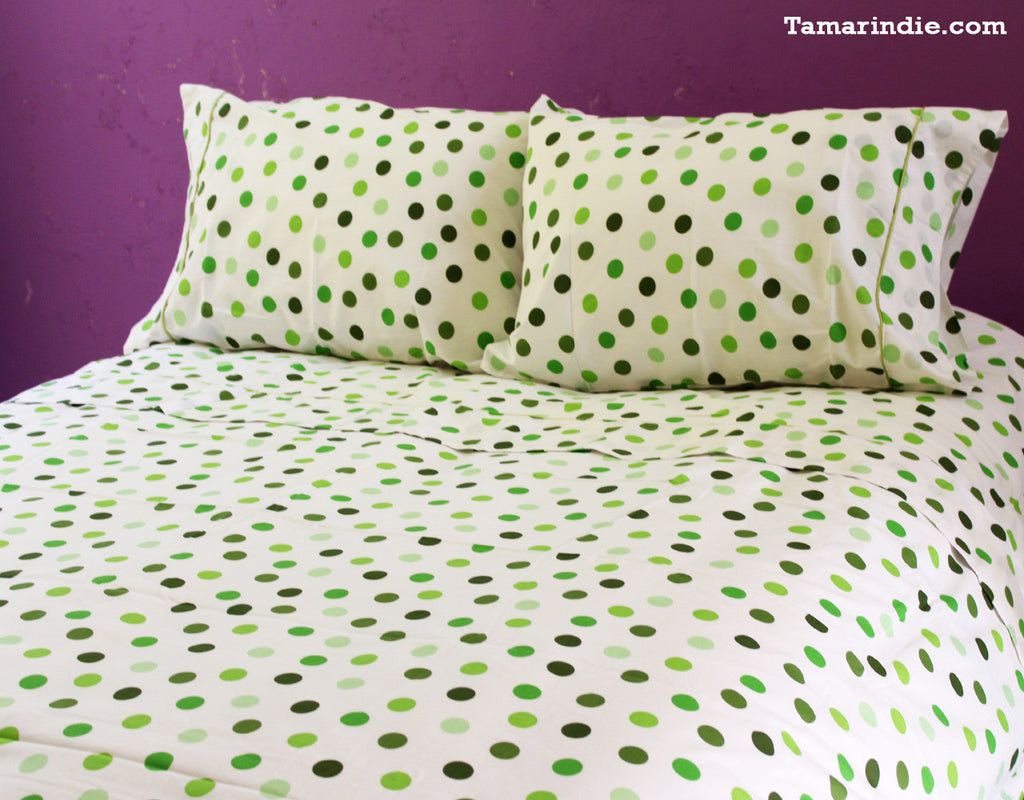 Green Polka Dots Duvet Bed Set Tamarindie تامارندي