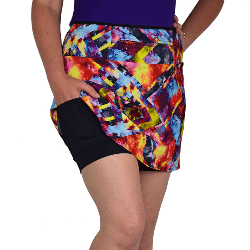 SlimCut Bold Celestial Print Skirt with Pockets & Anti-ride Shorts ...