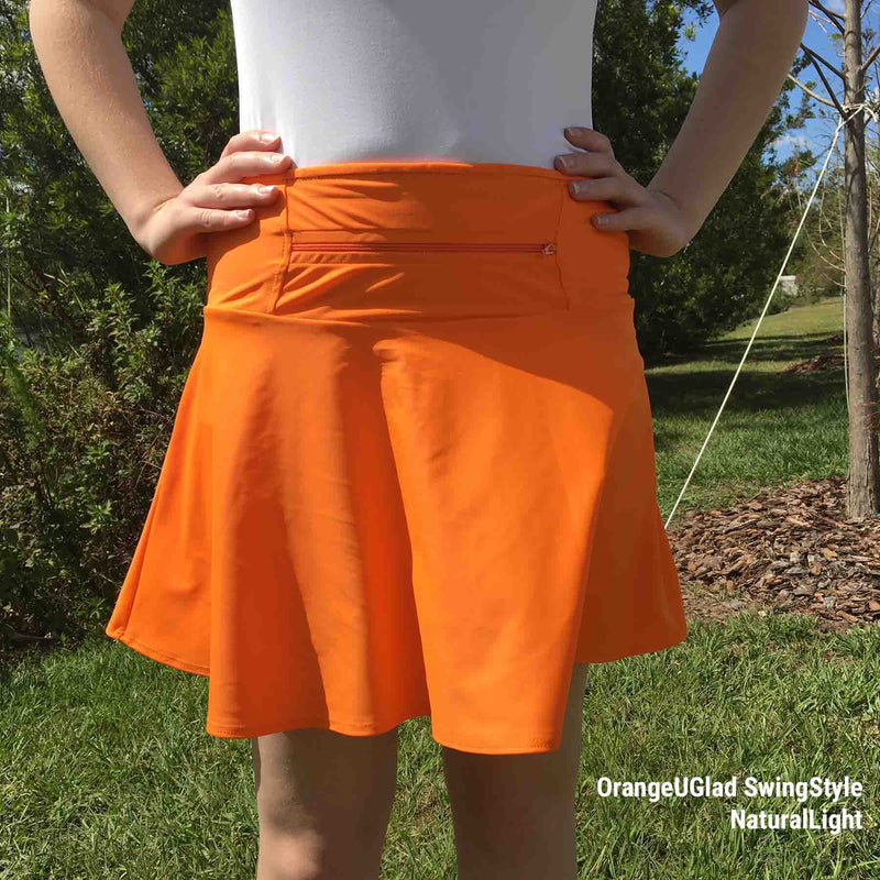SparkleSkirts: Longer Length Orange Athletic Skirt with Pockets