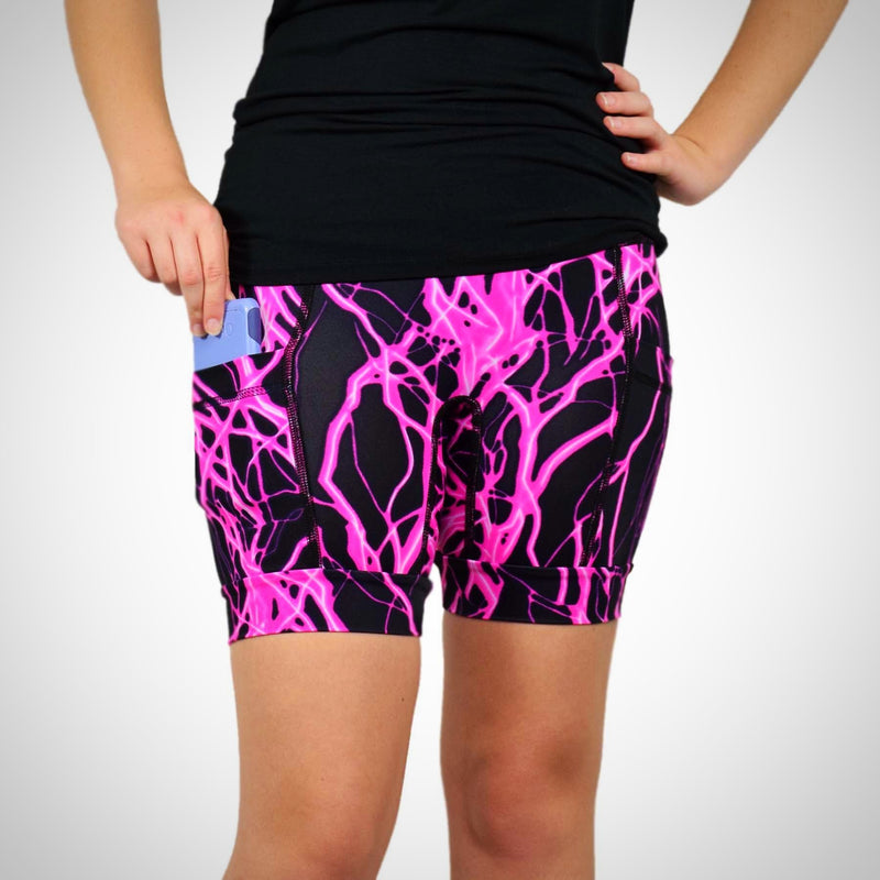 Anti-ride Pink Lightning Running Shorts with 3 Huge Pockets – SparkleSkirts