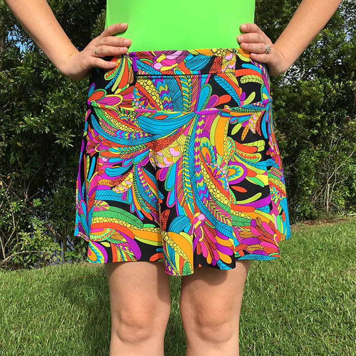 SparkleSkirts: Bright Feather Design Athletic Skirt with Undershorts