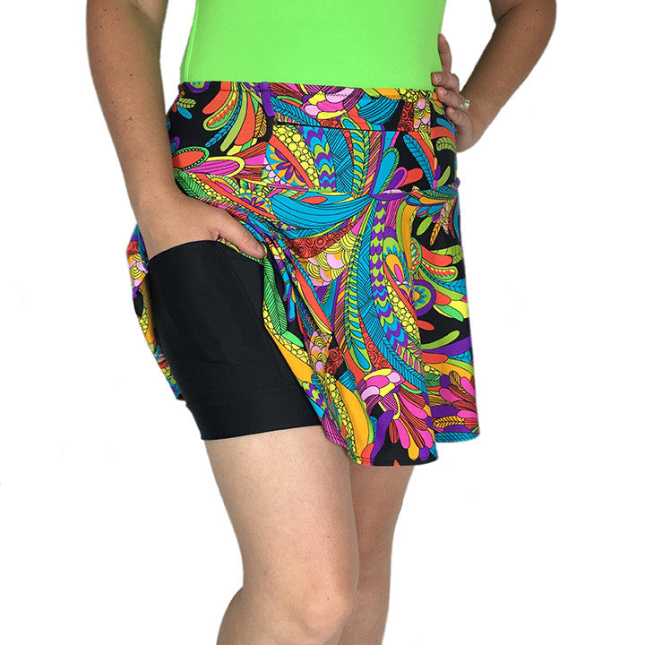 SparkleSkirts: Bright Feather Design Athletic Skirt with Undershorts