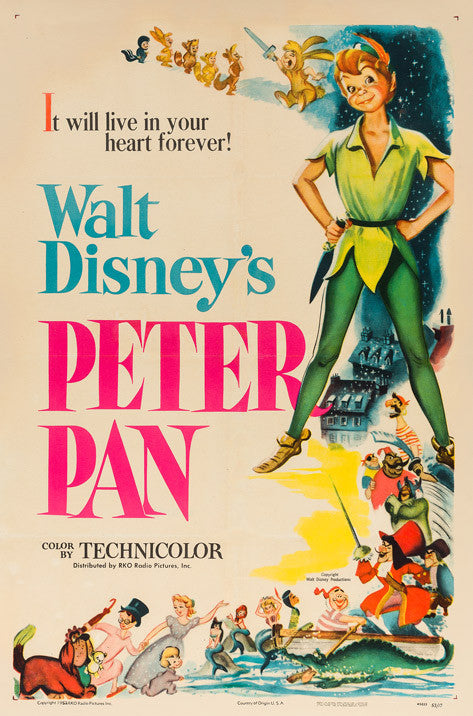 Peter Pan original film movie poster 1953 Disney - Orson & Welles